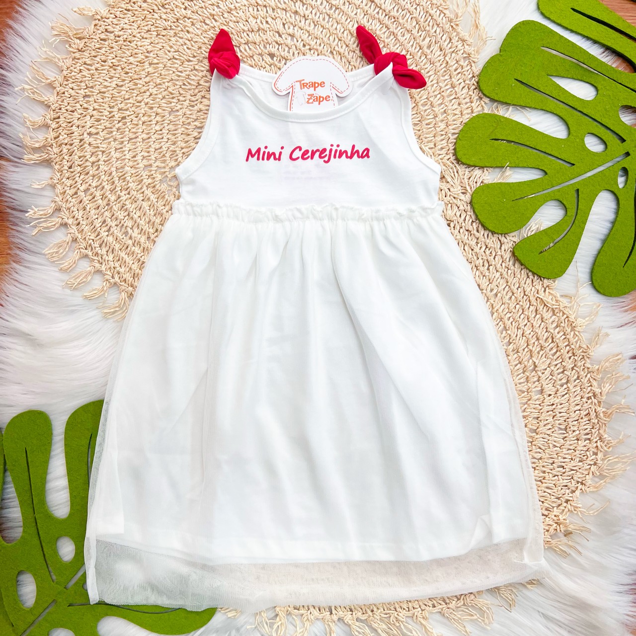  Vestido Mini Cerejinha - Off White e Vermelho